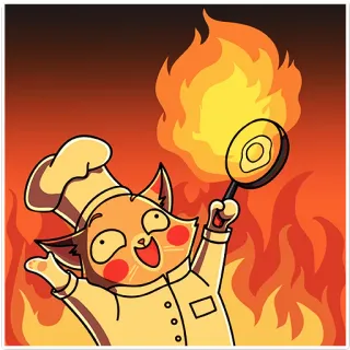 🍳 chat, chef, cuisine, feu, oeuf, poêle à frire, dessin animé, drôle telegram sticker