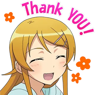 😊 Thank you! dziękuję, dziewczyna anime, kwiaty, słodkie, szczęśliwy, pomarańczowe kwiaty telegram sticker