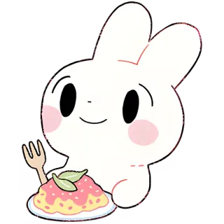 😋 thỏ, hoạt hình, dễ thương, đồ ăn, món tráng miệng, nĩa telegram sticker