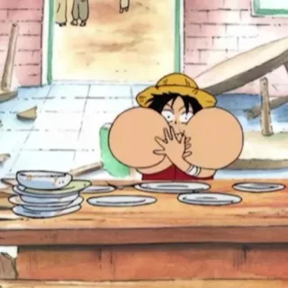 🏴‍☠️ Luffy One Piece anime, one piece, luffy, cartoon, funny, eating, straw hat, manga whatsapp sticker