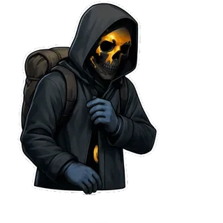 🛒 หัวกะโหลก, เสื้อฮู้ด, ดิจิทัลอาร์ต, หัวกะโหลกเรืองแสง, มืด, ตัวละคร telegram sticker