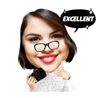 👍 EXCELLENT excelente, polegar para cima, positivo, câmera, óculos, sorrindo whatsapp sticker