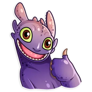 👍 rồng, giơ ngón tay cái, hoạt hình, tím, mỉm cười, dễ thương telegram sticker