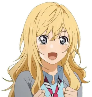 🙂 Kaori Miyazono Your Lie in April anime, ragazza, bionda, sorridente, Kaori Miyazono, Your Lie in April telegram sticker