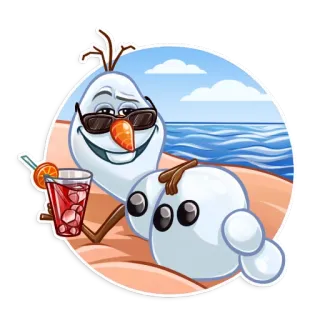 😎 Olaf Frozen オラフ, アナと雪の女王, 雪だるま, ビーチ, サングラス, 飲み物, 夏, アニメ telegram sticker