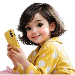 🤳 criança, menina, fofo, retrato, amarelo, telefone telegram sticker