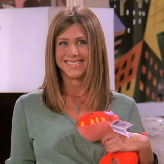 😀 Rachel Green Friends Jennifer Aniston, Sitcom, Série de TV, Anos 90, Penteado telegram sticker