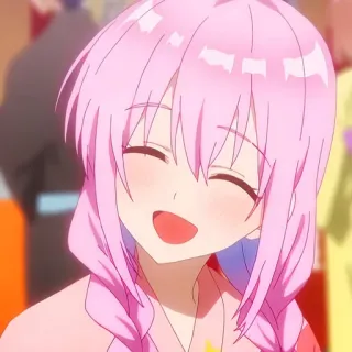 🙂 animé, cheveux roses, mignon, souriant, fille, dessin animé telegram sticker