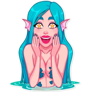 🤩 Meerjungfrau, Fantasy, Mädchen, Meer, Ozean, Cartoon telegram sticker