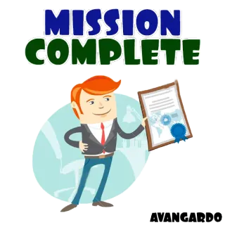 💪 MISSION COMPLETE mission, complete, success, achievement, cartoon, certificate, businessman telegram sticker