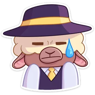 😅 sheep, sad, cartoon, character, illustration, fedora, suit, crying telegram sticker