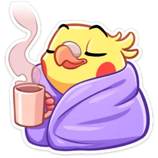 ☕️ นกค็อกคาเทล, นก, น่ารัก, ง่วง, อบอุ่น, อบอุ่นสบาย, กาแฟ, เครื่องดื่ม telegram sticker