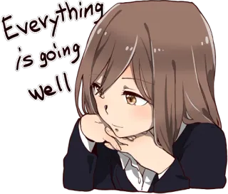 😏 Everything is going well 애니메이션, 소녀, 성공, 낙관적인, 귀여운, 다 잘됨, 긍정적인 whatsapp sticker