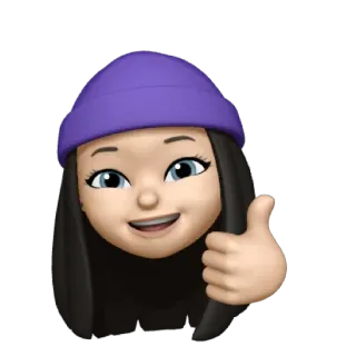 💜 memoji, joinha, sticker, avatar, menina, gorro roxo telegram sticker
