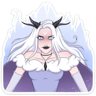 😈 Sticker, Ijs, Vrouw, Hoorns, Wit haar, Fantasy, Personage telegram sticker