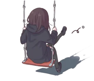 🙁 Anime, Dziewczyna, Huśtawka, Kreskówka, Kobieta, Wypoczynek telegram sticker