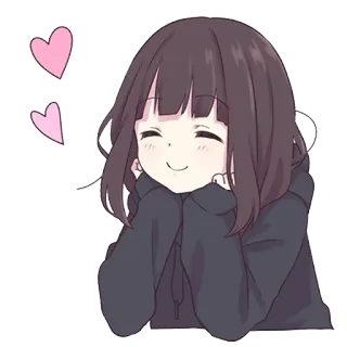 ❤️ Anime Mädchen, süß, Herzen, Cartoon, lächelnd, kawaii whatsapp sticker