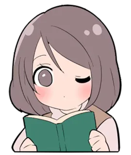 😯 阅读, 书, 动漫女孩, 可爱, 卡哇伊, 卡通, 学习 telegram sticker