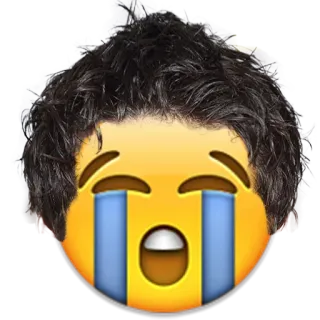 😭 emoji, menangis, sedih, wajah, rambut, meme whatsapp sticker