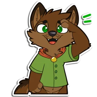 🔥 furry, wolf, saluting, cartoon, cute, anthropomorphic, green shirt, happy telegram sticker