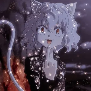 🌚 Neferpitou Hunter x Hunter Anime, Neferpitou, Hunter x Hunter, Doigt d'honneur, Étincelle, Chat, Fourmi Chimère whatsapp sticker