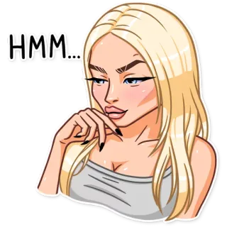 🤔 HMM... mujer, rubia, pensando, hmm, duda telegram sticker