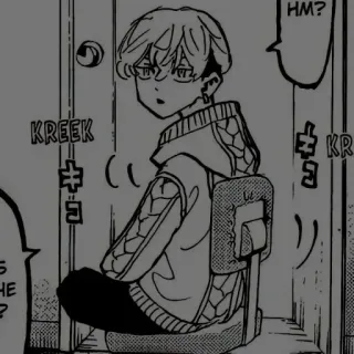 ✖️ HM? manga, anime, black and white, sitting, thoughtful whatsapp sticker