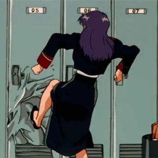 🌸 Misato Katsuragi Neon Genesis Evangelion Anime, Coup de pied, Destruction, Officier, Militaire, Misato whatsapp sticker