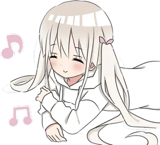 ☺ Anime, Kartun, Lucu, Not musik, Berbaring, Gadis, Kawaii telegram sticker