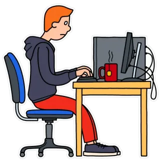 🙂 computer, office, programmer, developer, work, desk, man, coding telegram sticker
