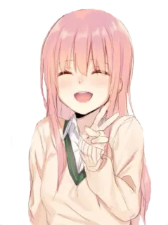 👋 anime, ragazza, capelli rosa, felice, segno di pace, cartone animato, carina, sorridente telegram sticker