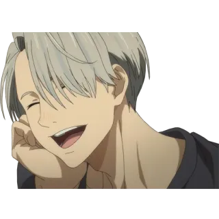 😄 Victor Nikiforov Yuri on Ice Аниме, Мультфильм, Персонаж, Улыбающийся, Yuri on Ice, Виктор Никифоров whatsapp sticker