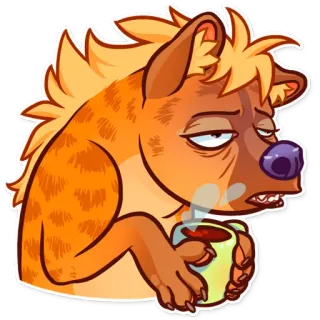 ☕ 鬣狗, 动物, 卡通, 疲惫, 咖啡, 早上 telegram sticker