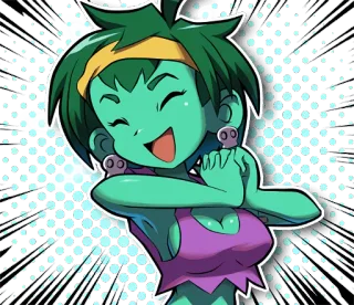 😄 Anime, Cartoon, Monster Mädchen, Süß, Grün, Charakter whatsapp sticker