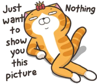 😄 Just want Nothing to show you this picture Katze, Cartoon, Illustration, Orange, Lustig, Süß, Liegend telegram sticker