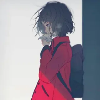 ✨ アニメ 女の子, 赤いコート, 悲しい, 憂鬱, 女の子, イラスト telegram sticker