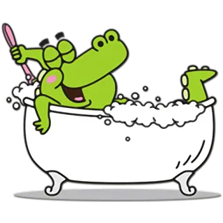 🛀 frog, bathtub, bubbles, cartoon, animal, cute, bath time telegram sticker