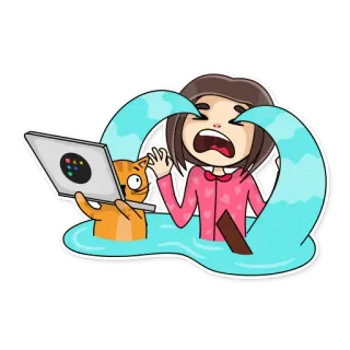 😭 piangere, triste, emotivo, gatto, portatile, cartone animato telegram sticker