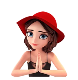 🙏 3D, wanita, kartun, perempuan, topi whatsapp sticker