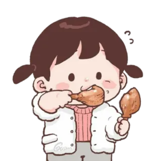 🍄 Dibujos animados, Chica, Pollo, Comida, Lindo, Kawaii whatsapp sticker