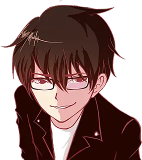 😏 Anime, Manga, Cartone animato, Illustrazione, Personaggio, Occhiali, Sorriso telegram sticker