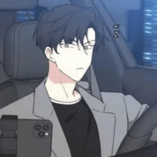 🎗 男, 運転, アニメ, グレーのジャケット, 車 telegram sticker