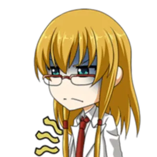 😠 Anime, Chibi, Charakter, Blonde Haare, Brille, Laborkittel, Ausdruck, Wütend whatsapp sticker