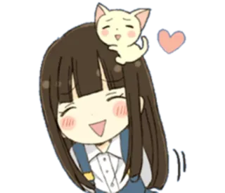 😆 Anime, Dziewczyna, Kot, Słodki, Szczęśliwy, Serce, Kreskówka telegram sticker