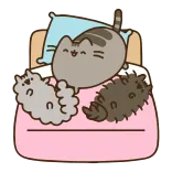 😸 Pusheen Katze, schlafend, süß, Cartoon, Bett, Kissen, Tier telegram sticker