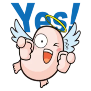 😌 Yes! angel, wings, halo, cartoon, excited, yes, approval, positive, cheerful telegram sticker
