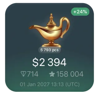 🧞‍♂️ +24%
5 793 pcs
$2 394
714
158 004
01 Jan 2027 13:13 (UTC) 钱, 金融, 灯, 黄金, 投资, 利润, 成功 telegram sticker