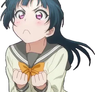 😏 Tsushima Yoshiko Love Live! Sunshine!! Anime, Ragazza, Arrabbiata, Frustrata, Yoshiko Tsushima, Love Live Sunshine, Divisa scolastica whatsapp sticker