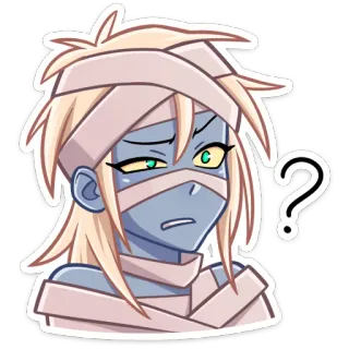 ❓ momia, signo de interrogación, anime, dibujo animado, confundido, vendajes telegram sticker