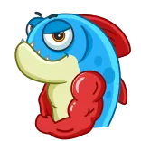 💪 fish, cartoon, muscle, strong, animal telegram sticker